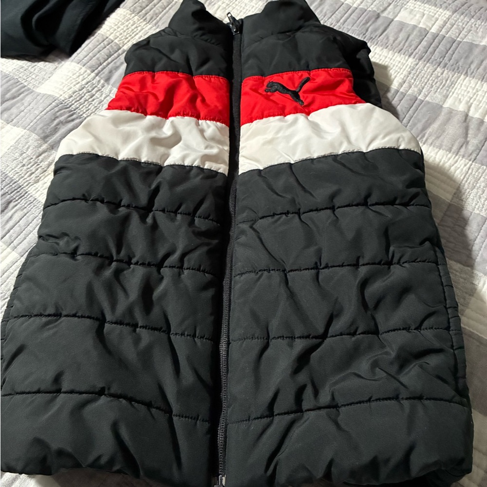 Puma Kids Colorblock Puffer Vest - Black, Red, White